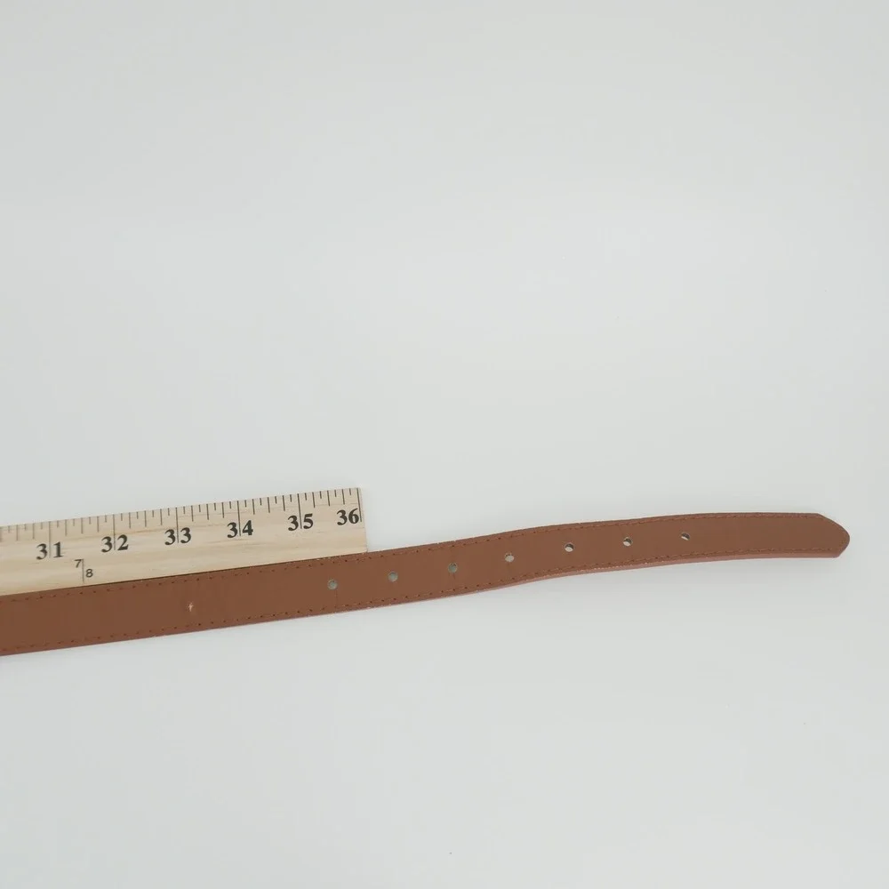 Faux Leather Belt Womens L/XL Brown Gold Buckle Skinny Waist Belt